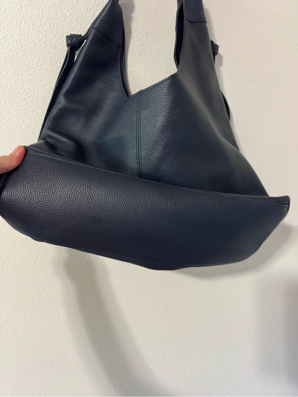 LAGGO Bella Hobo Bag Navy Pebbled Leather Slouchy Ruched Handle-Medium